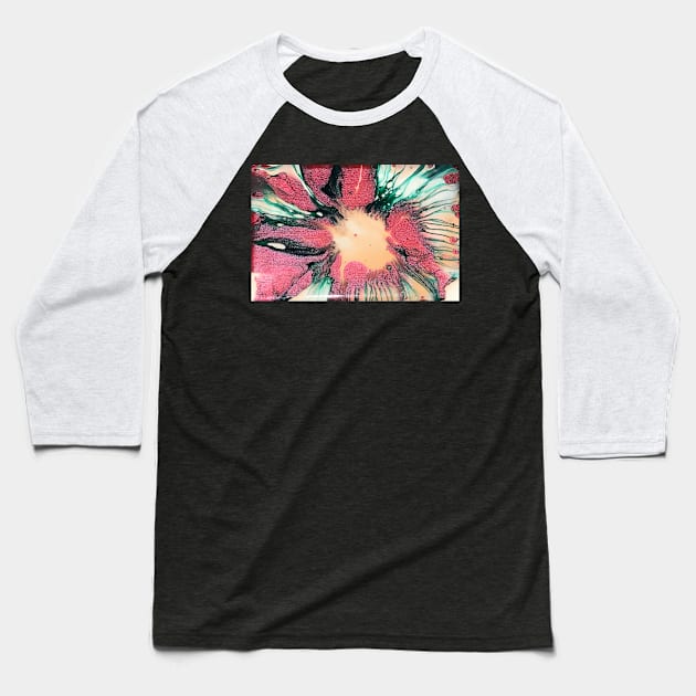 Red Orange Green Floral Spin Baseball T-Shirt by Sasa-paints